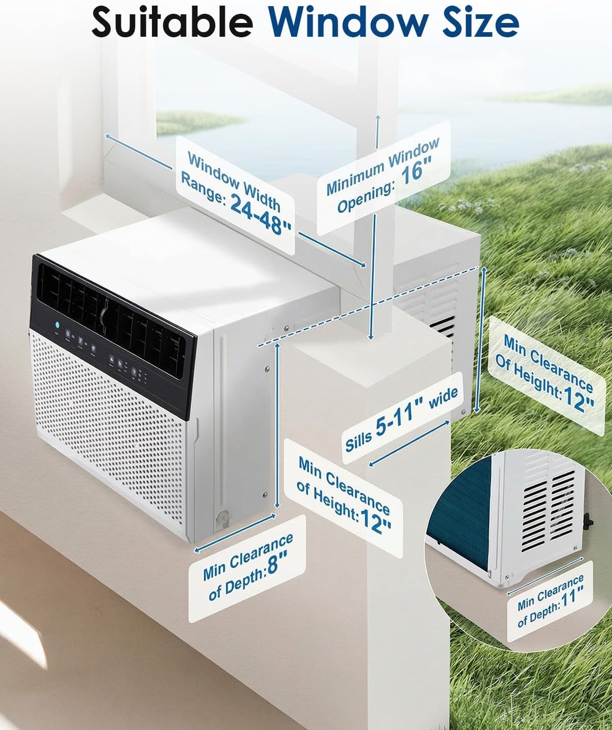Ultra Quiet 38dB U-Shaped Window Air Conditioner 10000BTU for 250 Sq.Ft Remote