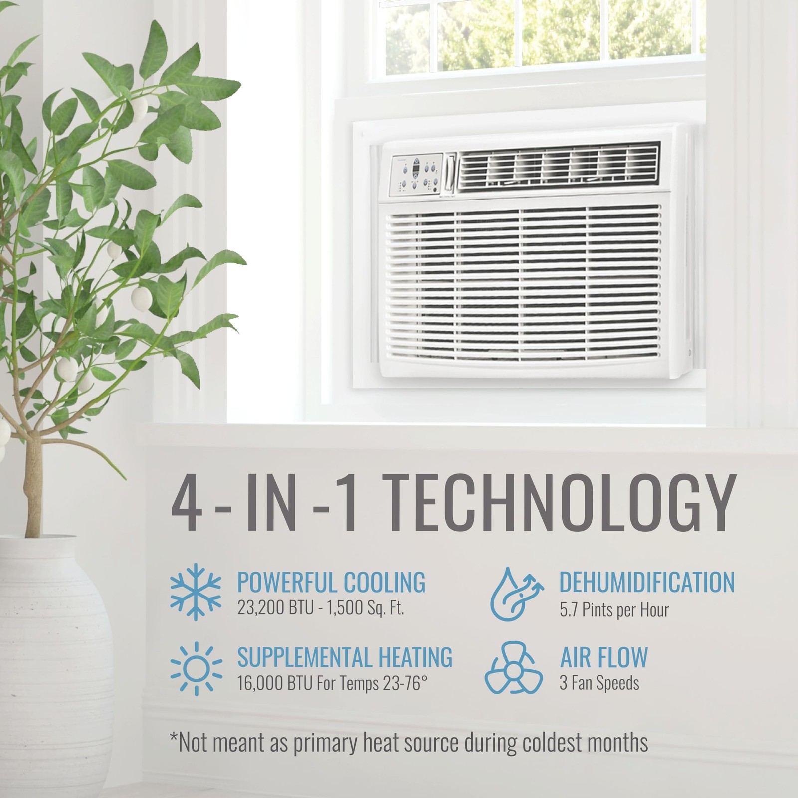Keystone 23,200 BTU 230V Window-Wall Air Conditioner with 16,000 BTU Suppleme…
