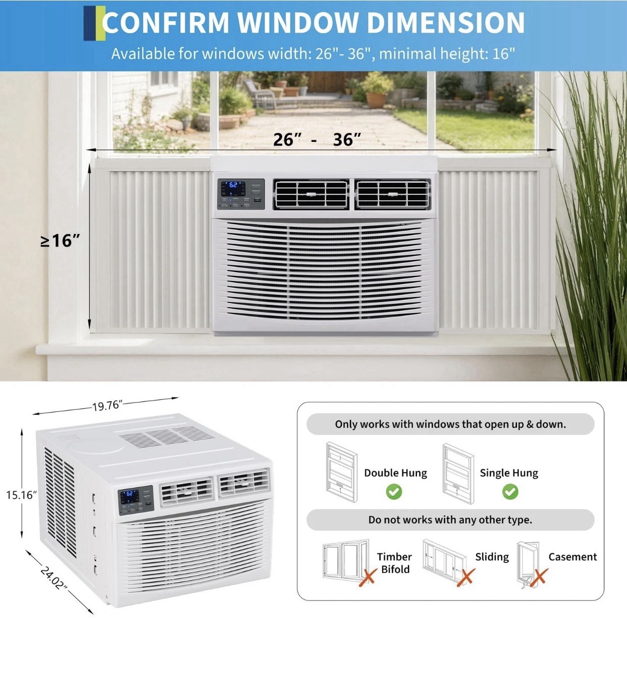 12000 BTU Window Air Conditioner with Heat Window AC WIFI Remote App Control
