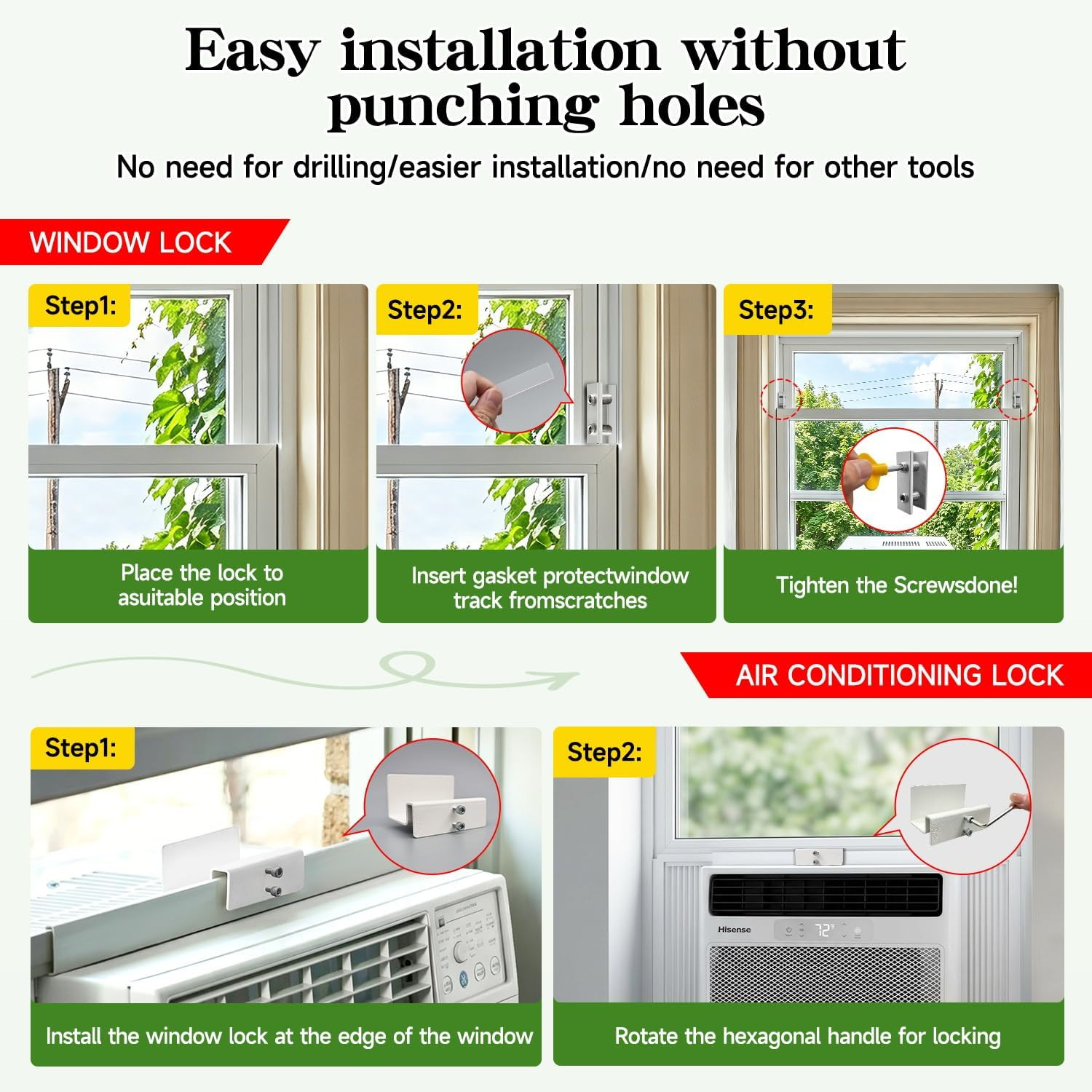 Window AC Bracket with Security Lock, No Drill Air Conditioner Support Bracket f