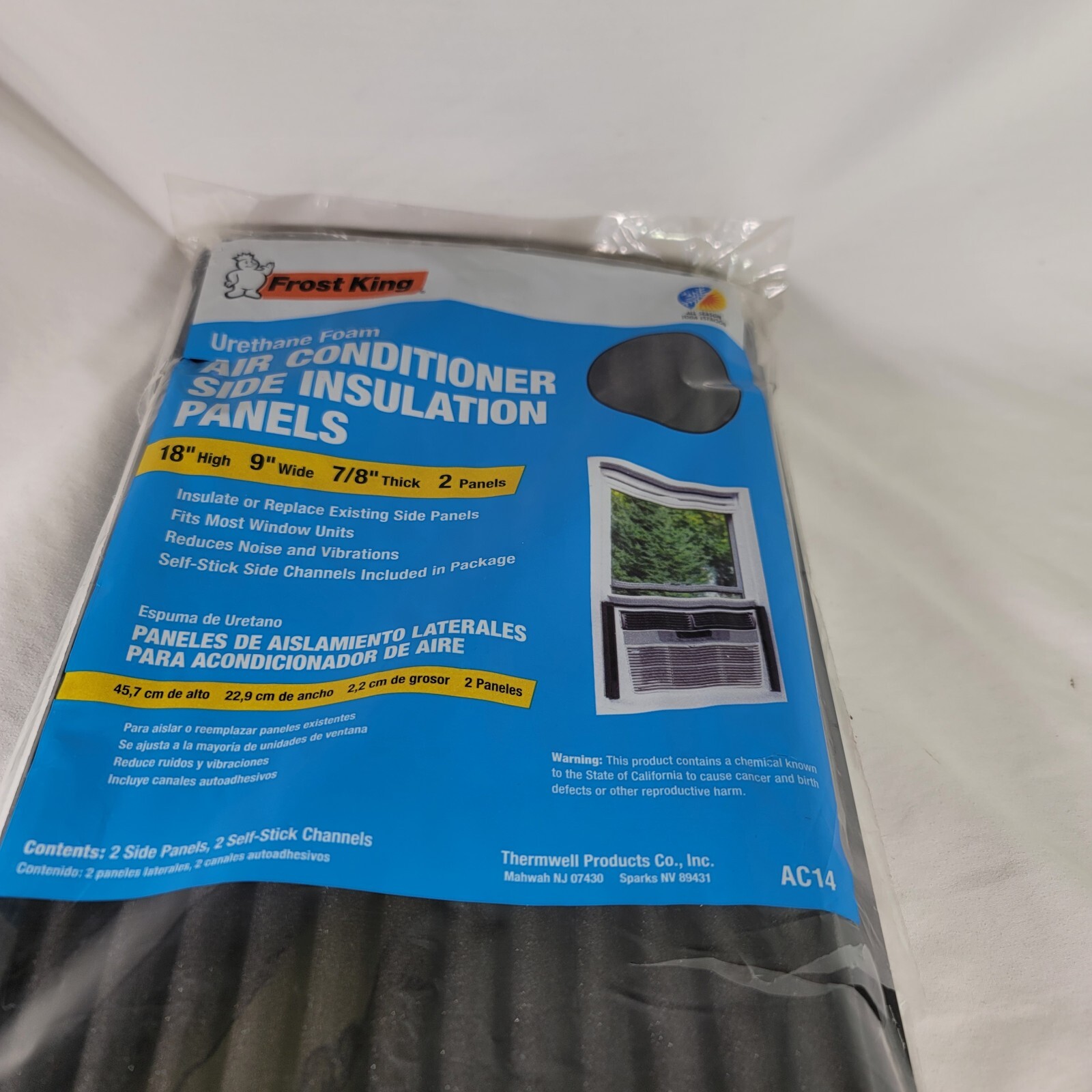 Thermwell Window Air Conditioner Foam Side Panels, 9 x 18 x 7/8-In., 2-Pack