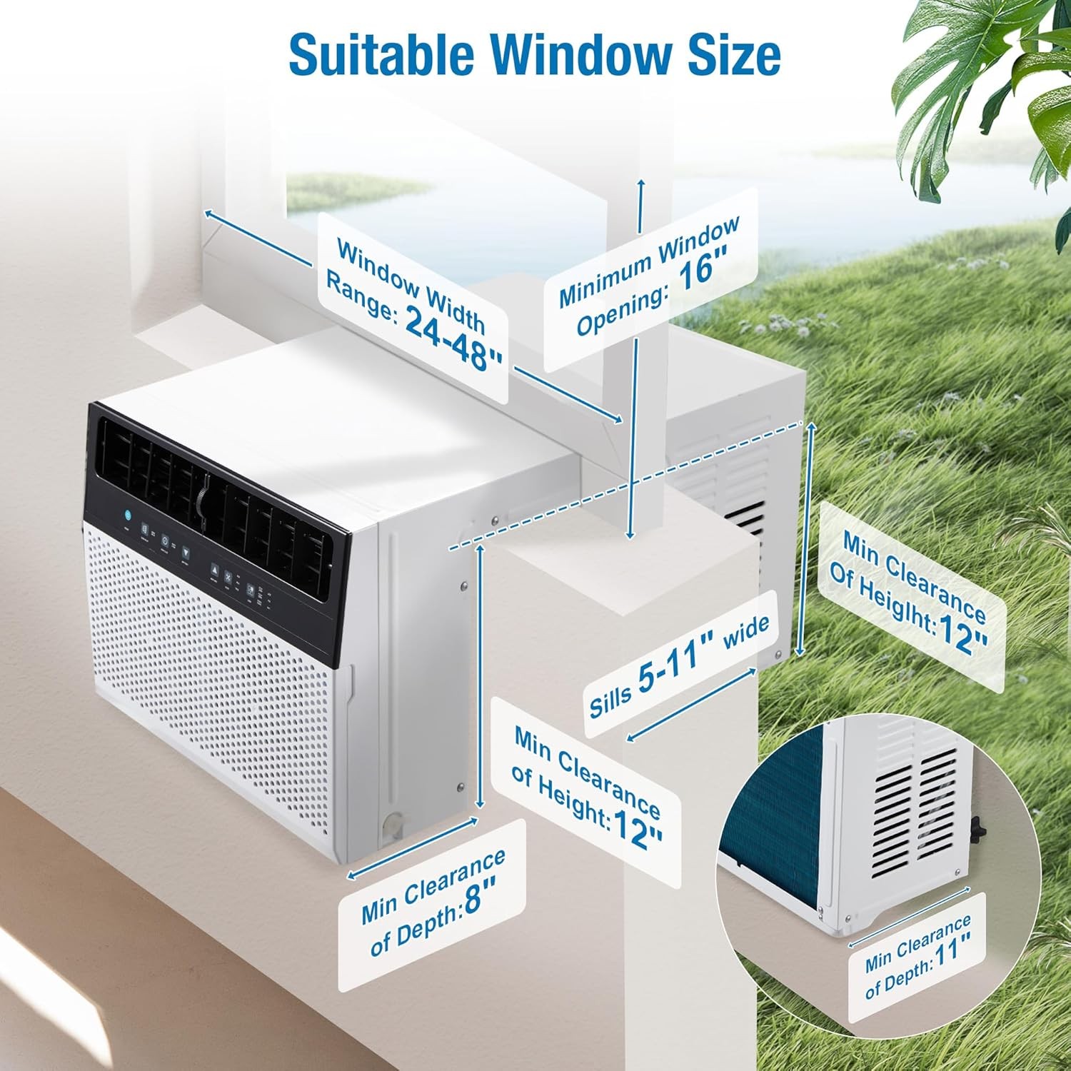 AC Window Unit 10000BTU Ultra Quiet 38dB U-Shaped AC Cools 250 Sq.Ft Remote