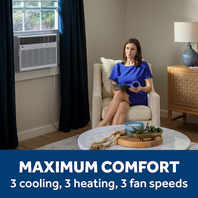 GE Medium Room Window Air Conditioner with Heater, Remote Included 8000-BTU