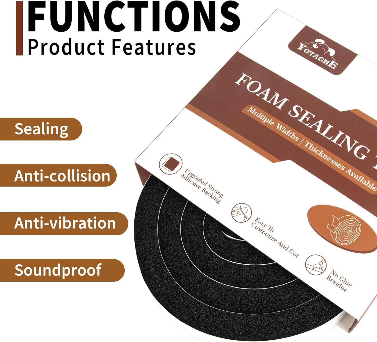 High Resilience Weather Stripping Foam Tape – 13Ft for AC Noise & Air Leak Proof