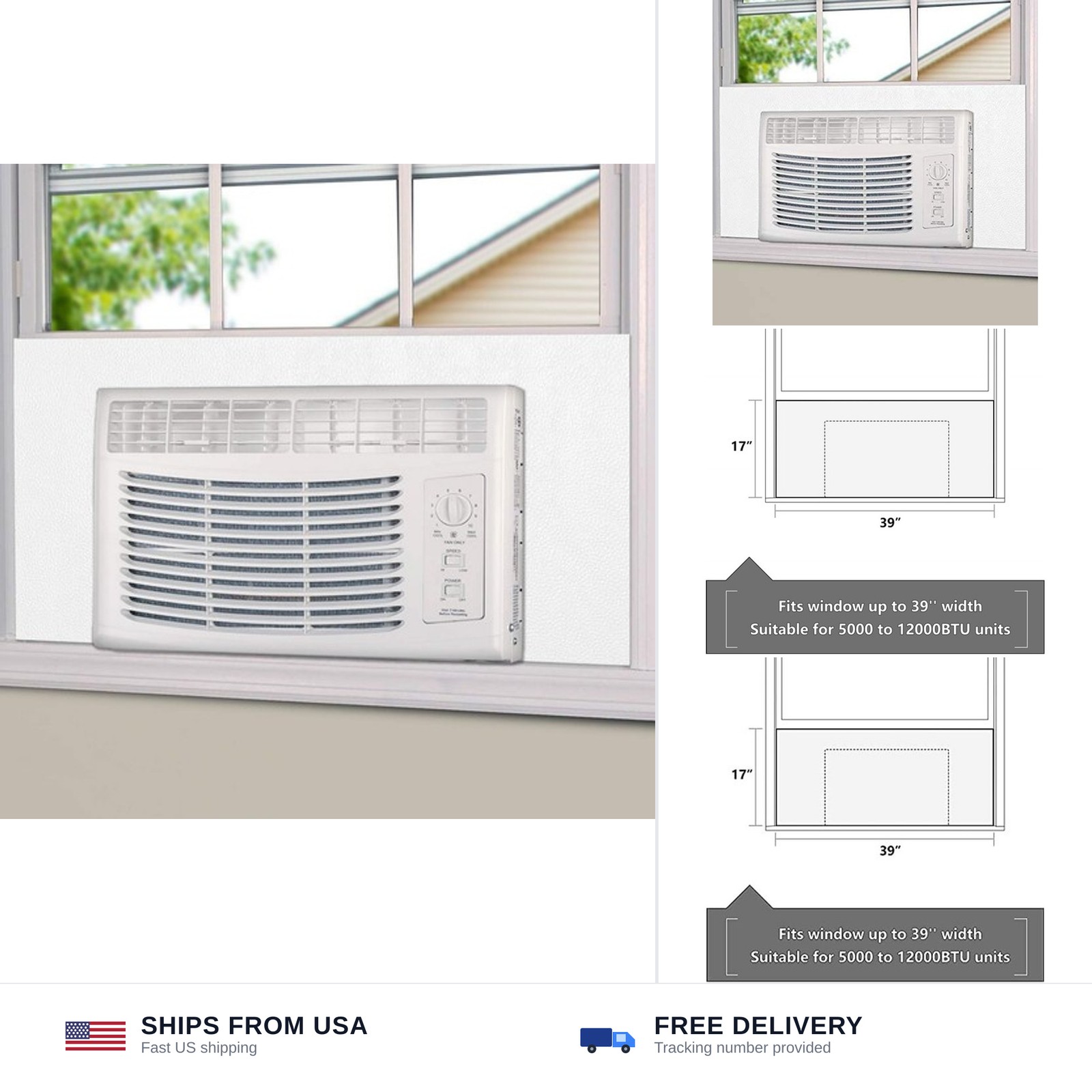BJADE’S Window Air Conditioner Side Insulated Foam Panel, One-piece Full Surr…