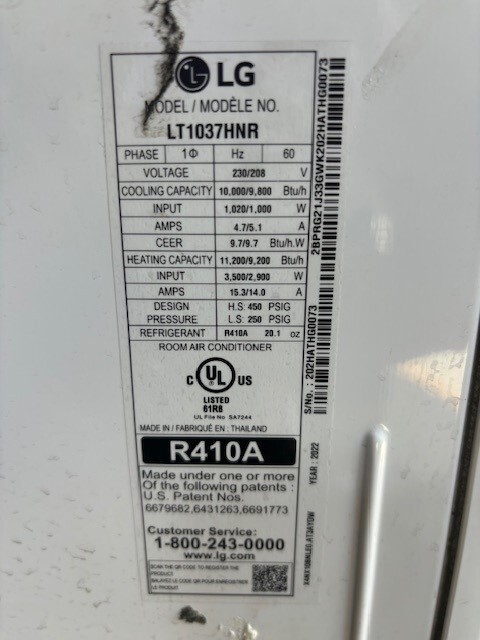 LG9,800 BTU 230/208-Volt Through-the-Wall Air Conditioner LT1037HNR Cools 450 Sq