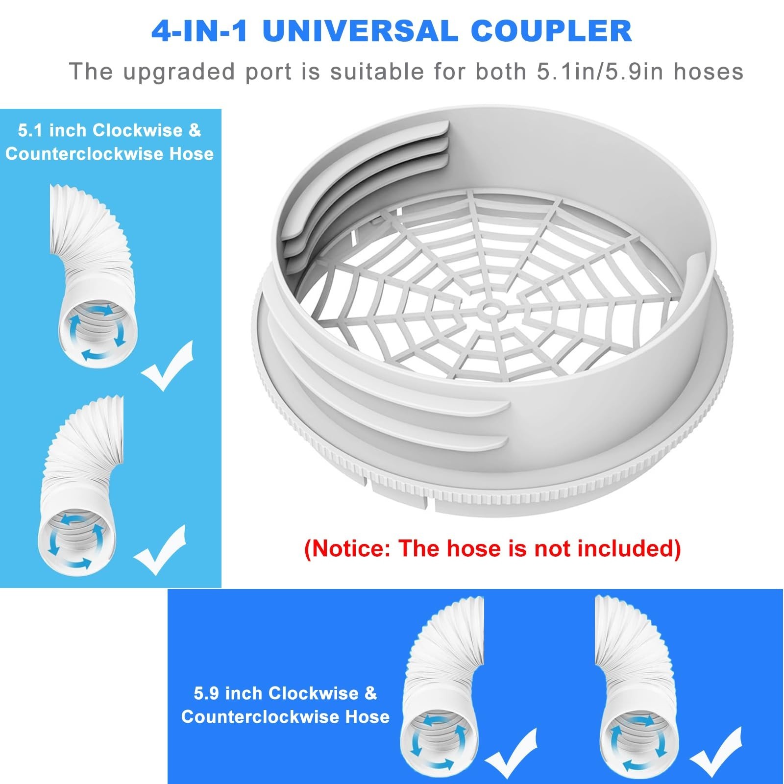 Portable Air Conditioner Window Vent Kit, 2-in-1 Coupler for 5″ & 5.9″ Hose, Sea