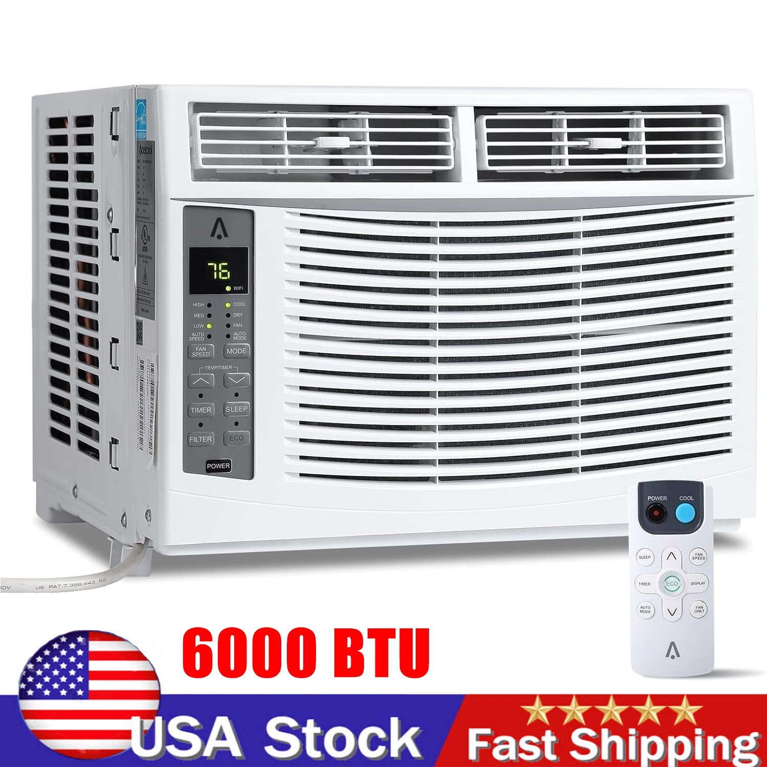 6000 BTU Window Air Conditioner Cools 250 Sq.Ft Window AC Unit with Remote 115V