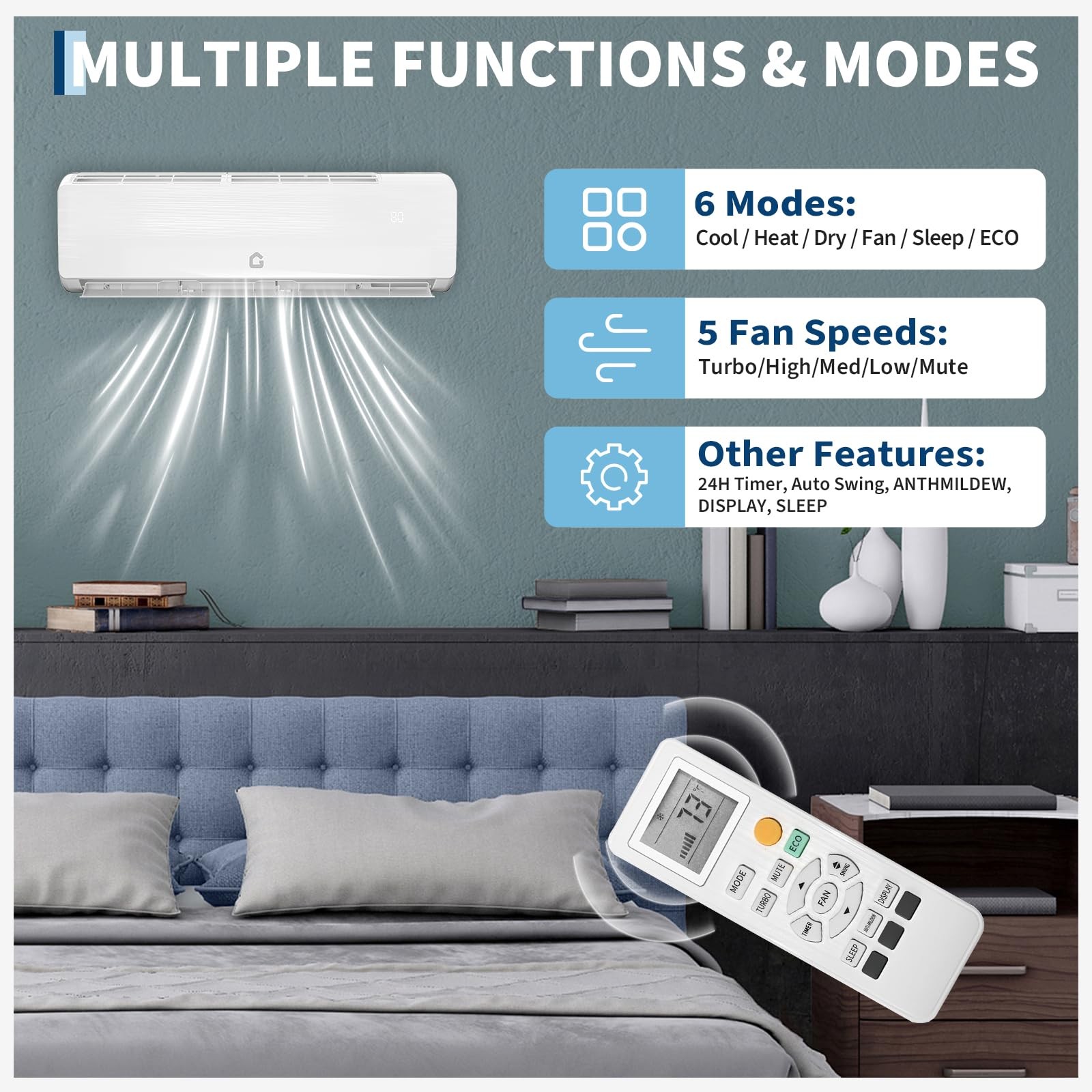 12000 BTU Ductless Mini Split Inverter Air Conditioner and Heat Pump 19 SEER2