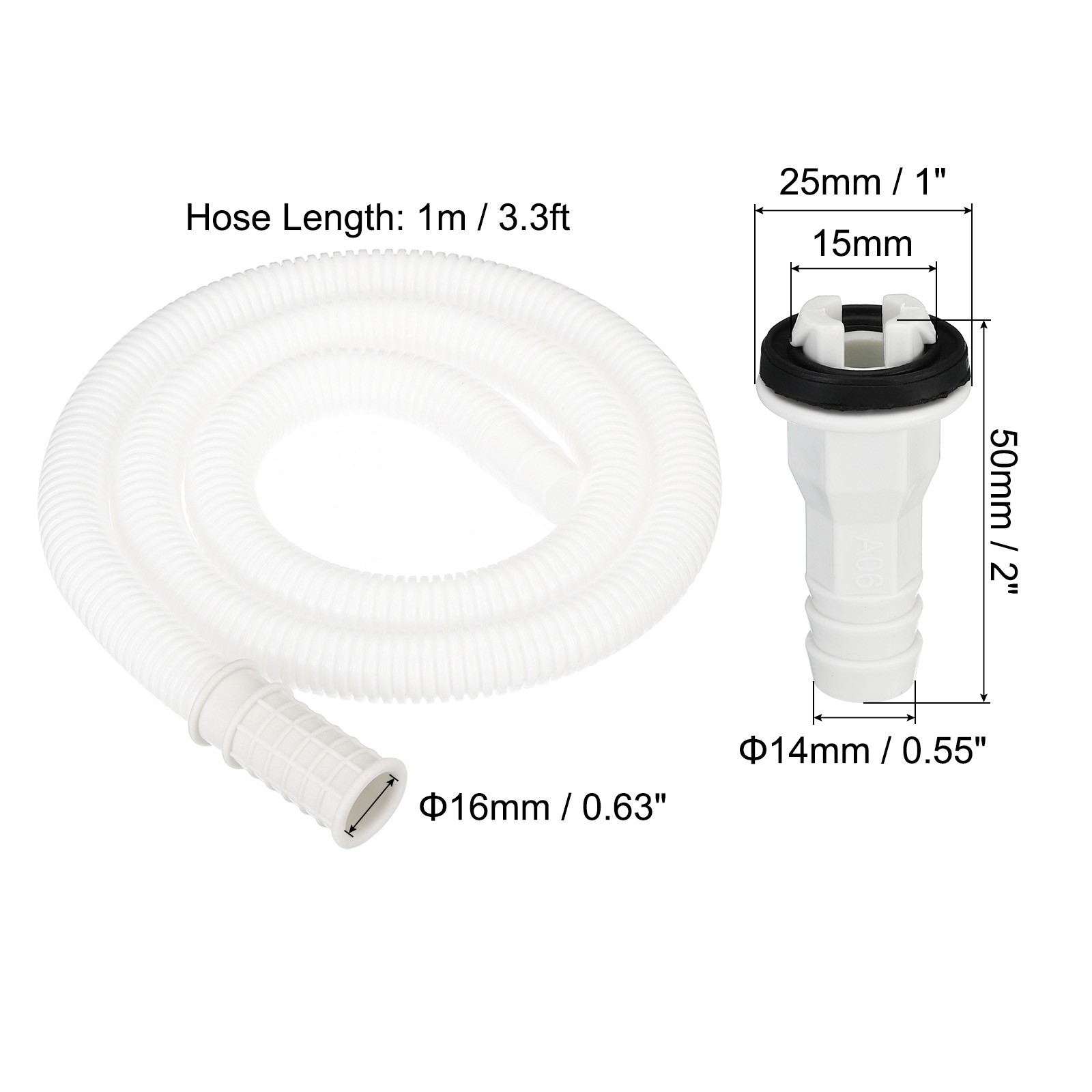 3.3ft Air Conditioner Drain Hose Kit, Hose with Clamp Connector 5, White
