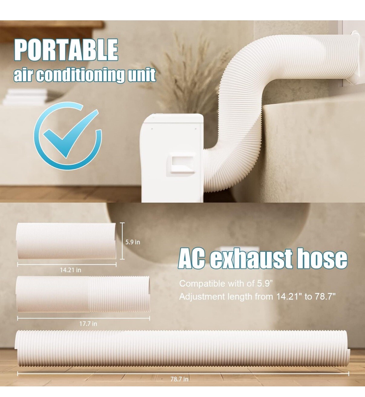 Portable Air Conditioner Window Vent Kit 5.9” Exhaust Hose Sealing Tape