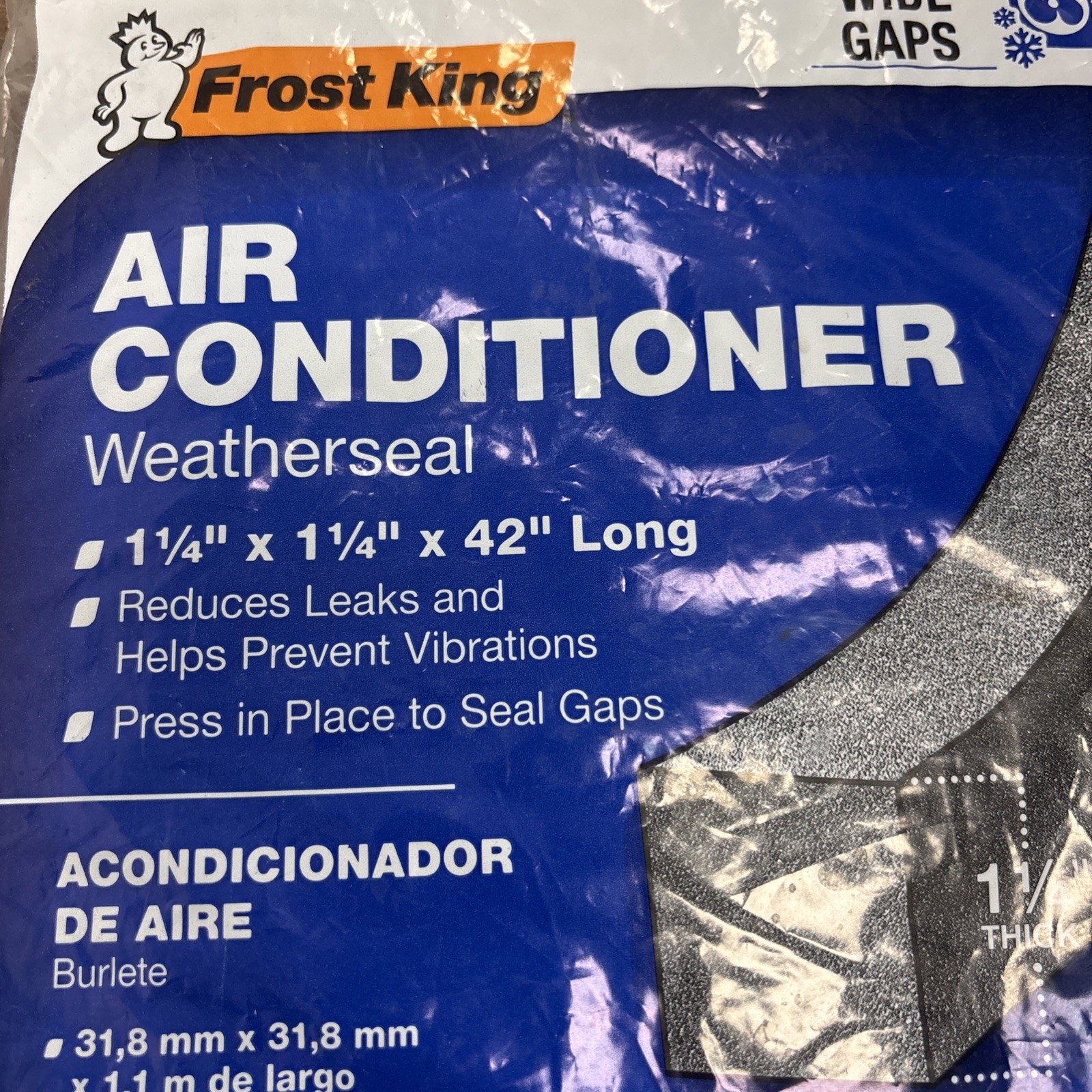 1 AC42H Air Conditioner Weatherseal Tape, 1-1/4 by 1-1/4 by 42-Inch,Black
