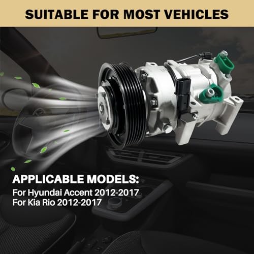 Air Conditioner AC Compressor with Clutch Fits forAccent 1.6L 2012-2017, Rio