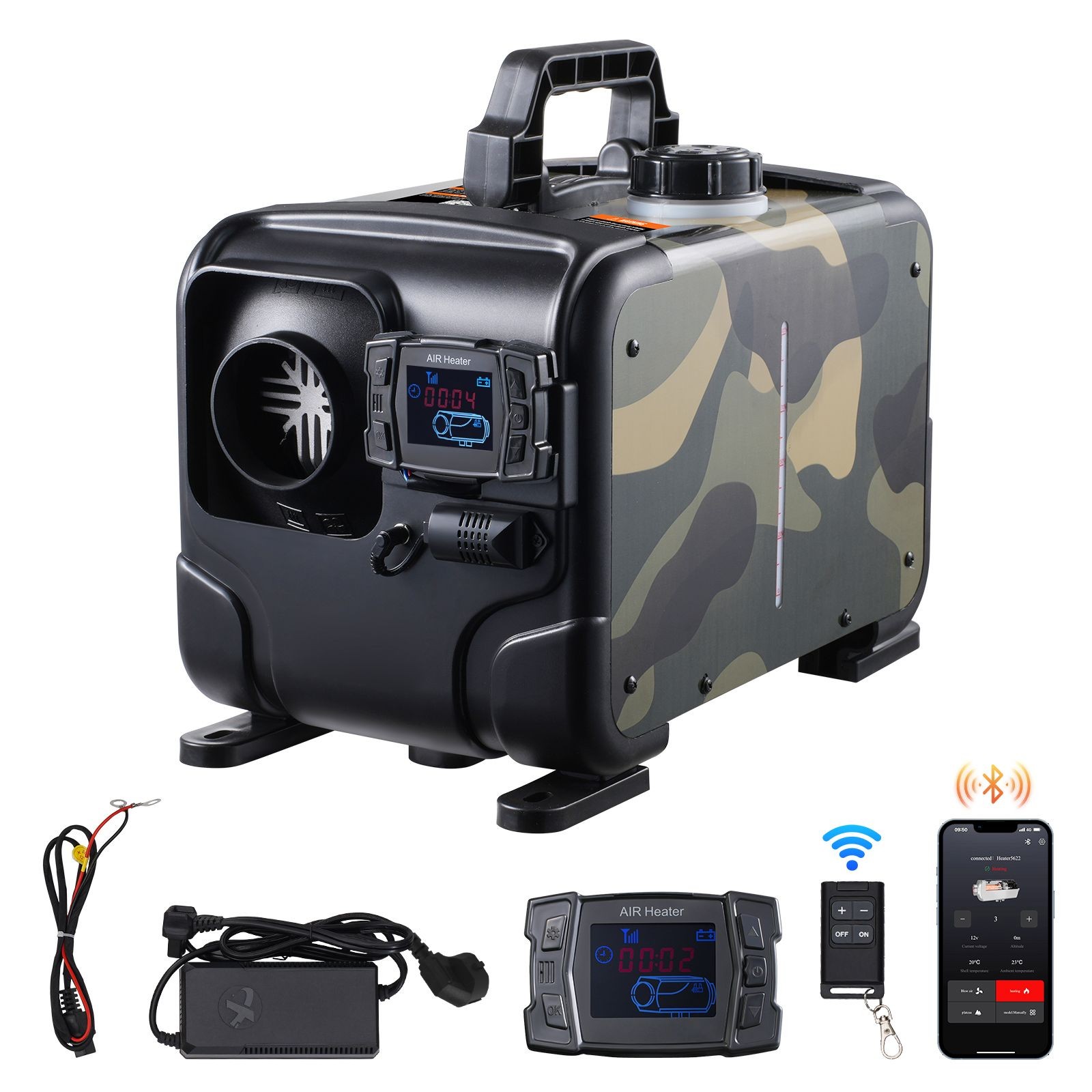 8KW Diesel Heater, 12V/ 24V, Bluetooth, Remote, CO Alarm, Portable for Vehicles
