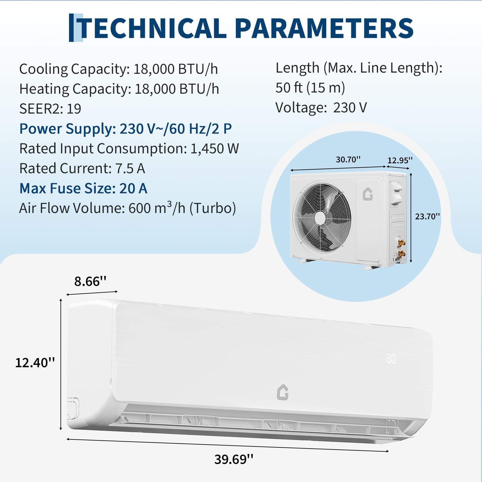 12000 BTU Ductless Mini Split Inverter Air Conditioner and Heat Pump 19 SEER2