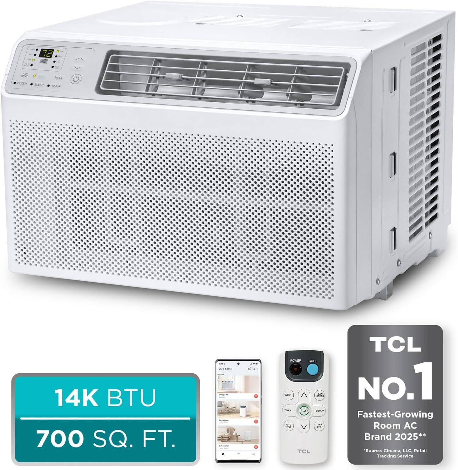 H14W35W 14,000 BTU Smart Window Air Conditioner, AC Unit, Fan & Dehumidifier, 70