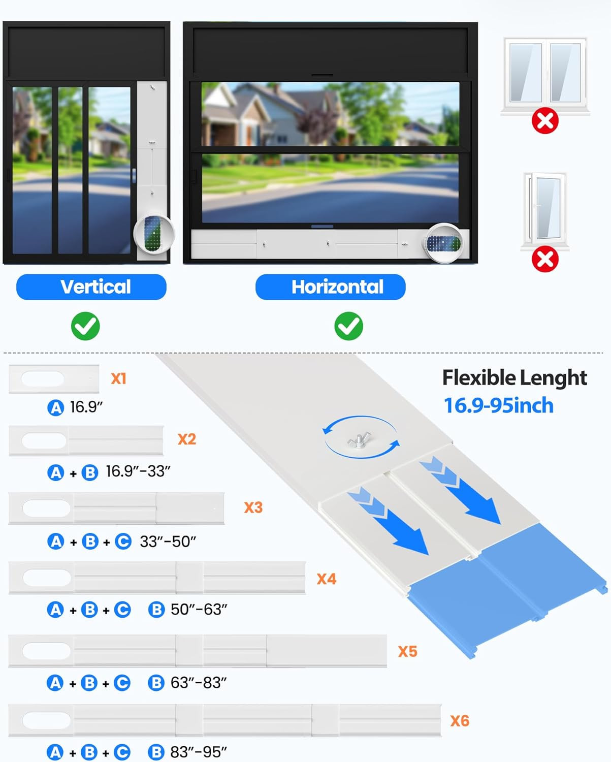Portable Air Conditioner Window Vent Kit with 82″ Length, 5.9″ Diameter Exhaust