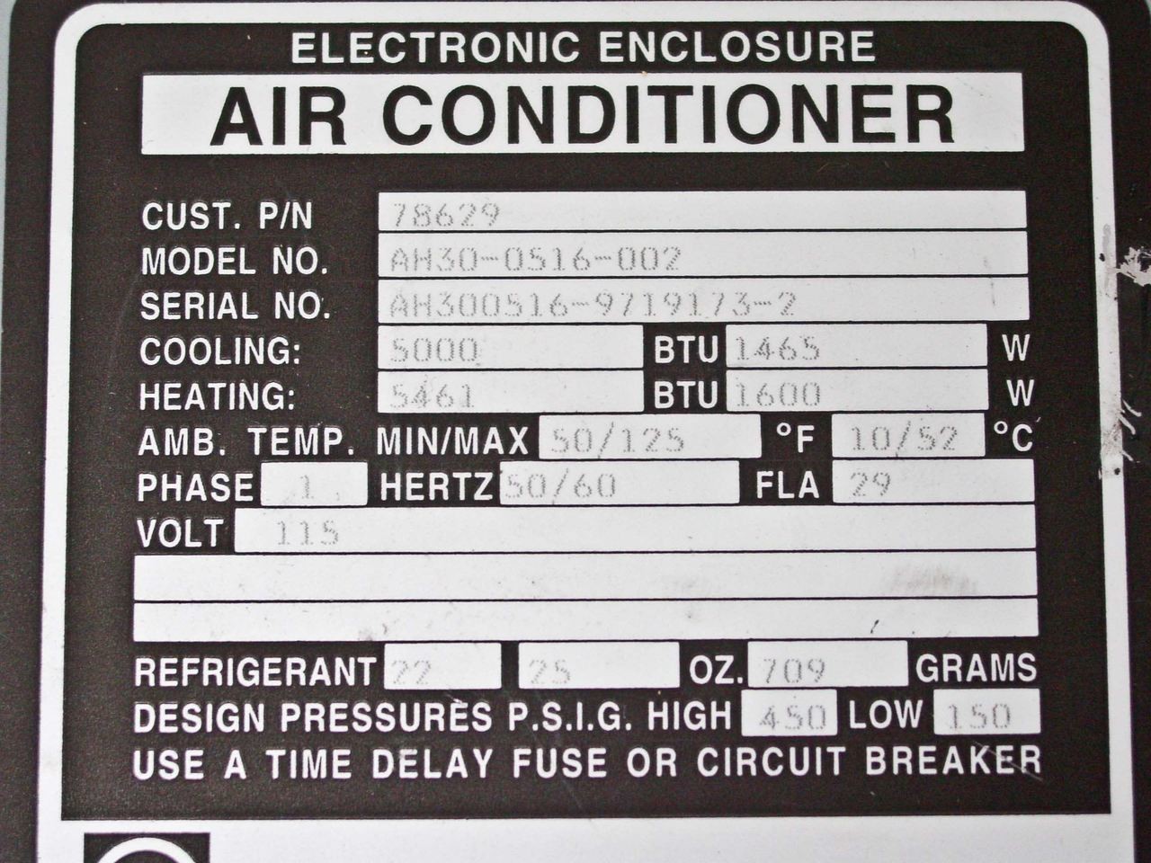 McLean Midwest AH30-0516-002 9U Rackmount Air Conditioner 5000 BTU 115V R22