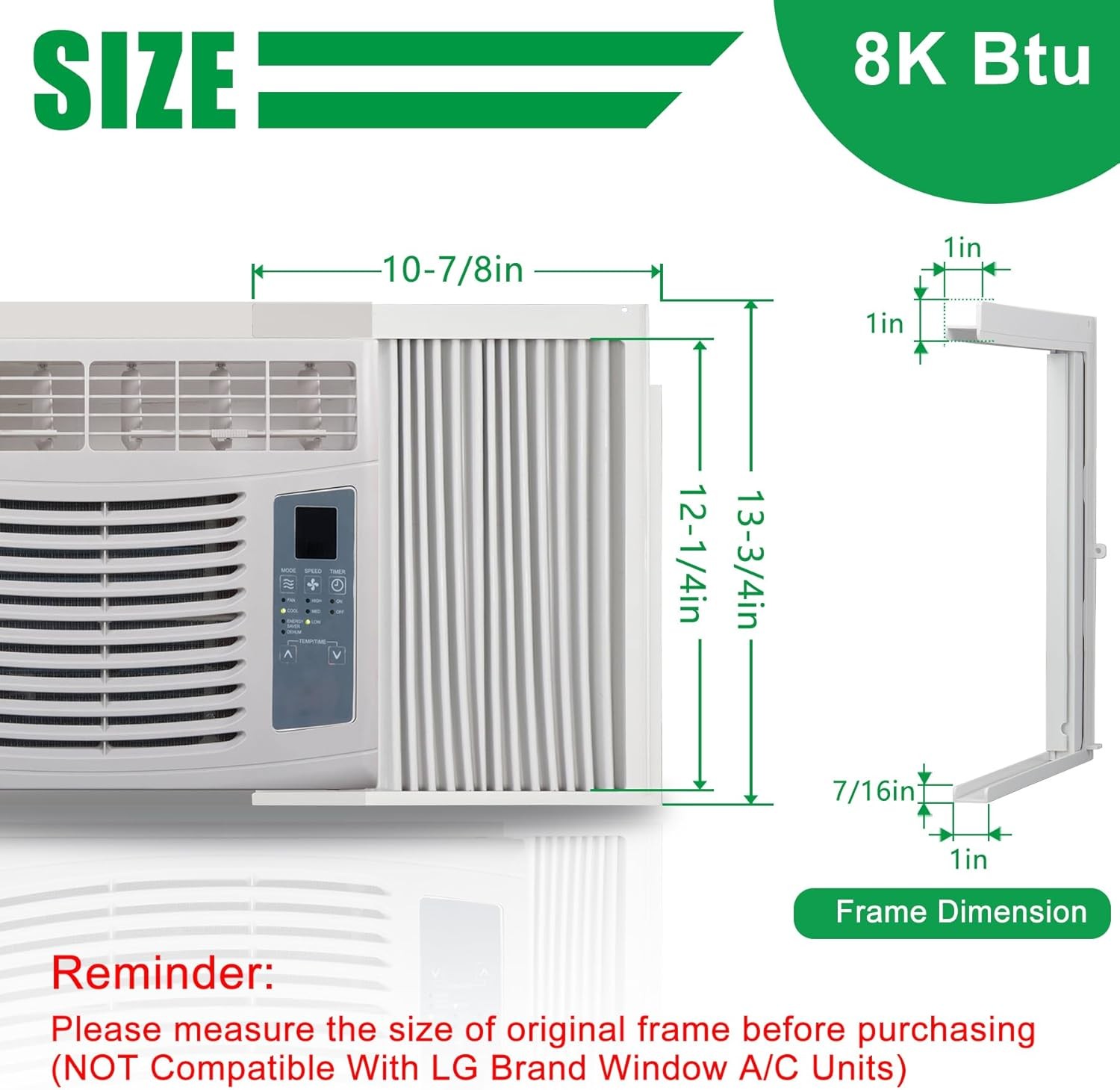 Window Air Conditioner Side Panel with Frame Fit Most 8 000 BTU Units Room AC