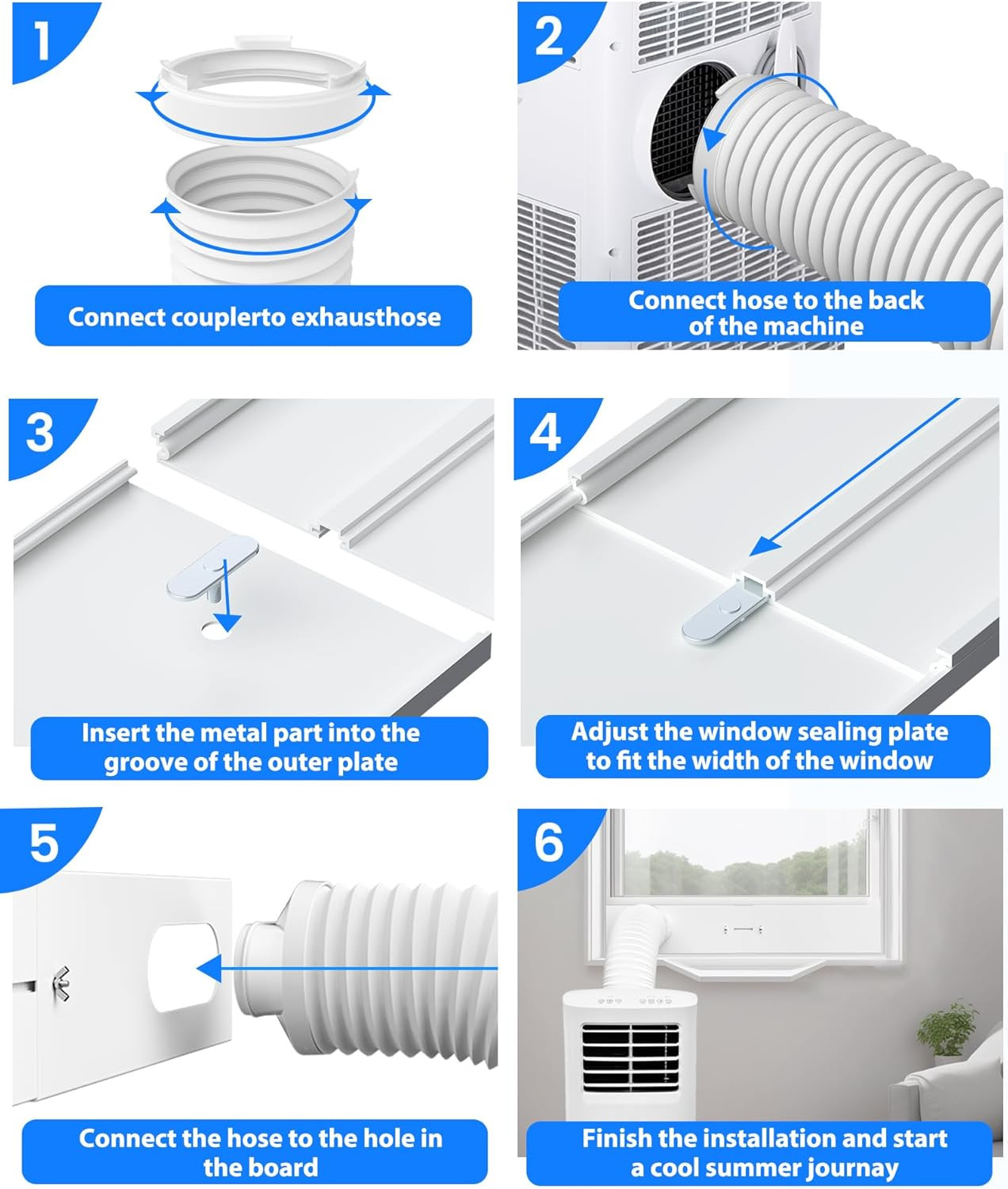 Portable Air Conditioner Window Vent Kit with 82″ Length, 5.9″ Diameter Exhaust