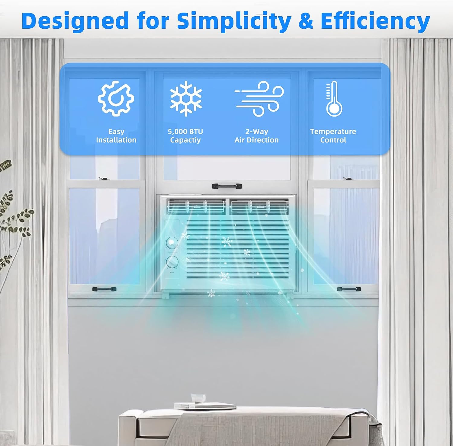 5,000 BTU Small Window Air Conditioner Unit Cool up to 150 Sq.Ft, Window AC Unit