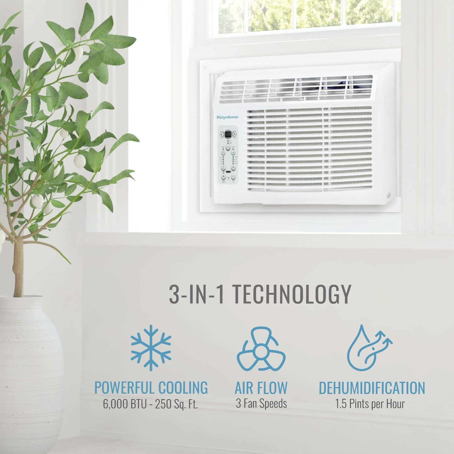 6,000 BTU Window Mounted Air Conditioner & Dehumidifier, 115V, Air Conditioner f