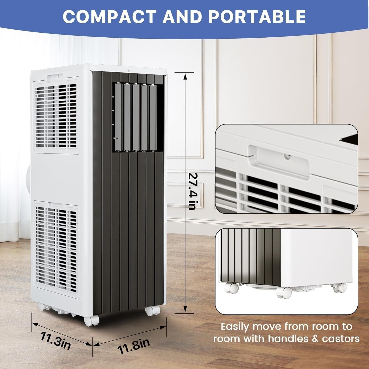 8000 BTU Portable Air Conditioner 350 Sq Ft w/ Dehumidifier & Fan & Window Kit