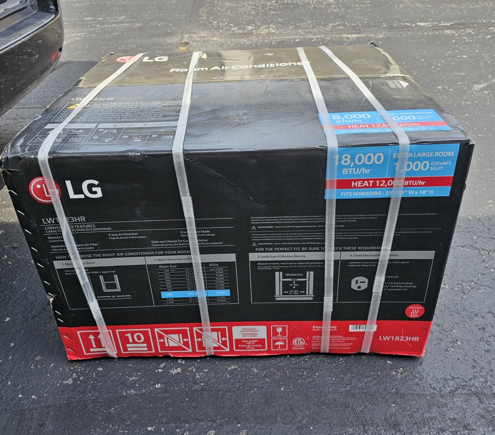 LG New 18,000 BTU 1000 sq ft Window Air Conditioner with 12,000 BTU Heat, White,