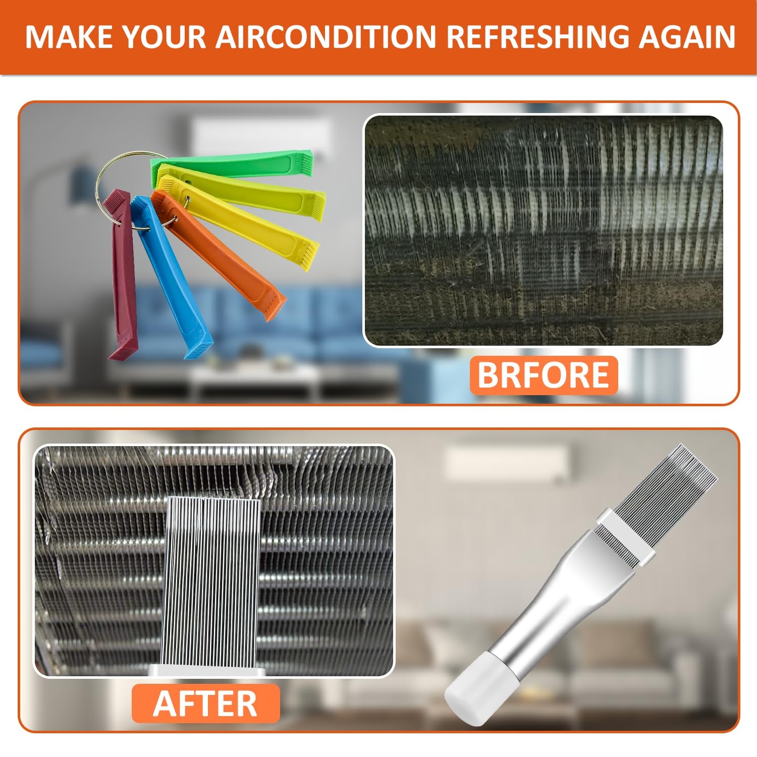 AC Condenser Fin Straightener Set, 2PCS FCR6 Comb & Stainless Steel Comb