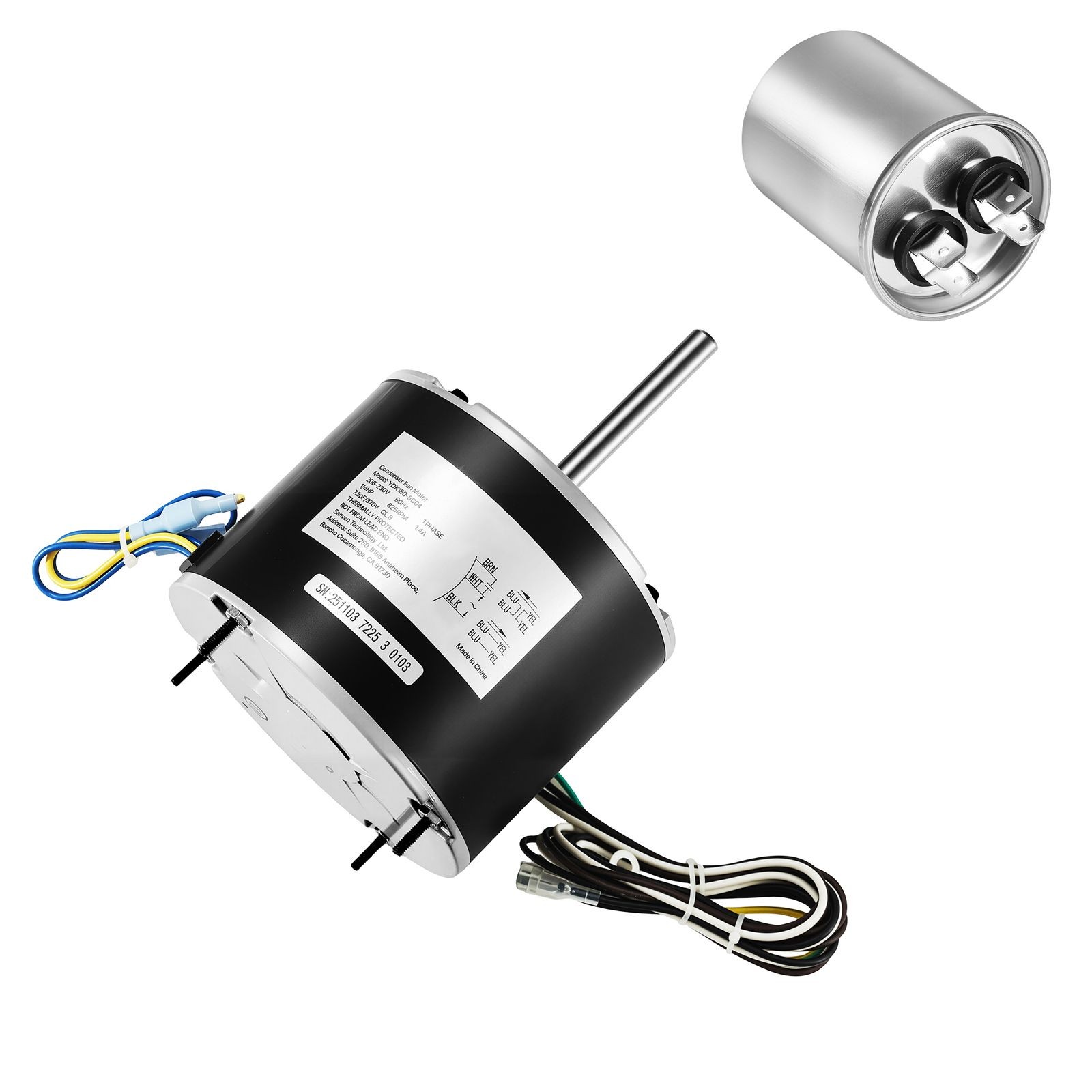 Condenser Fan Motor with Capacitor, 1/ 4 HP 825 RPM 208 – 230V