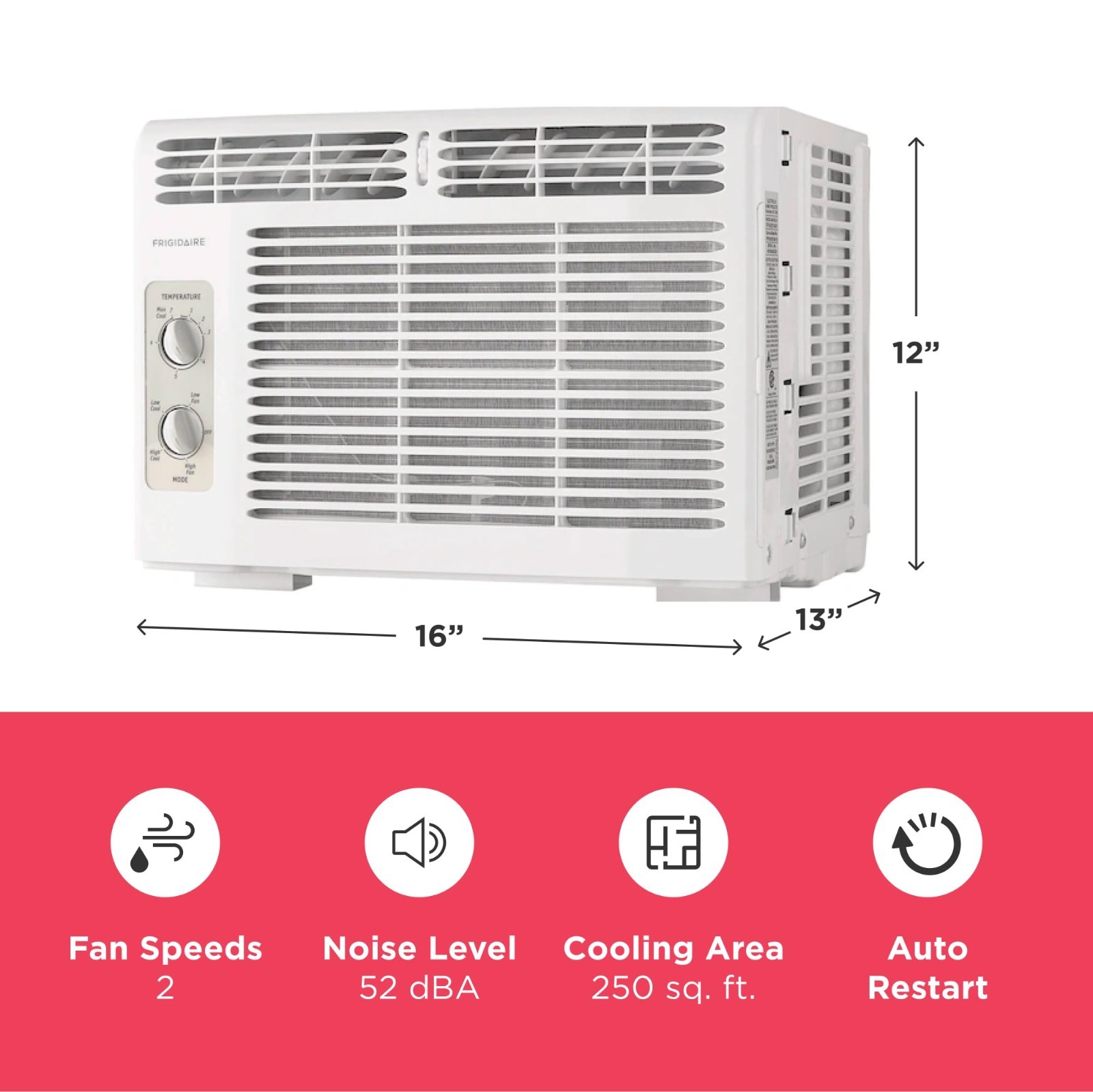 5,000 BTU Window Air Conditioner – Cools 150 Sq. Ft., Quiet, 2 Fan Speeds, Auto