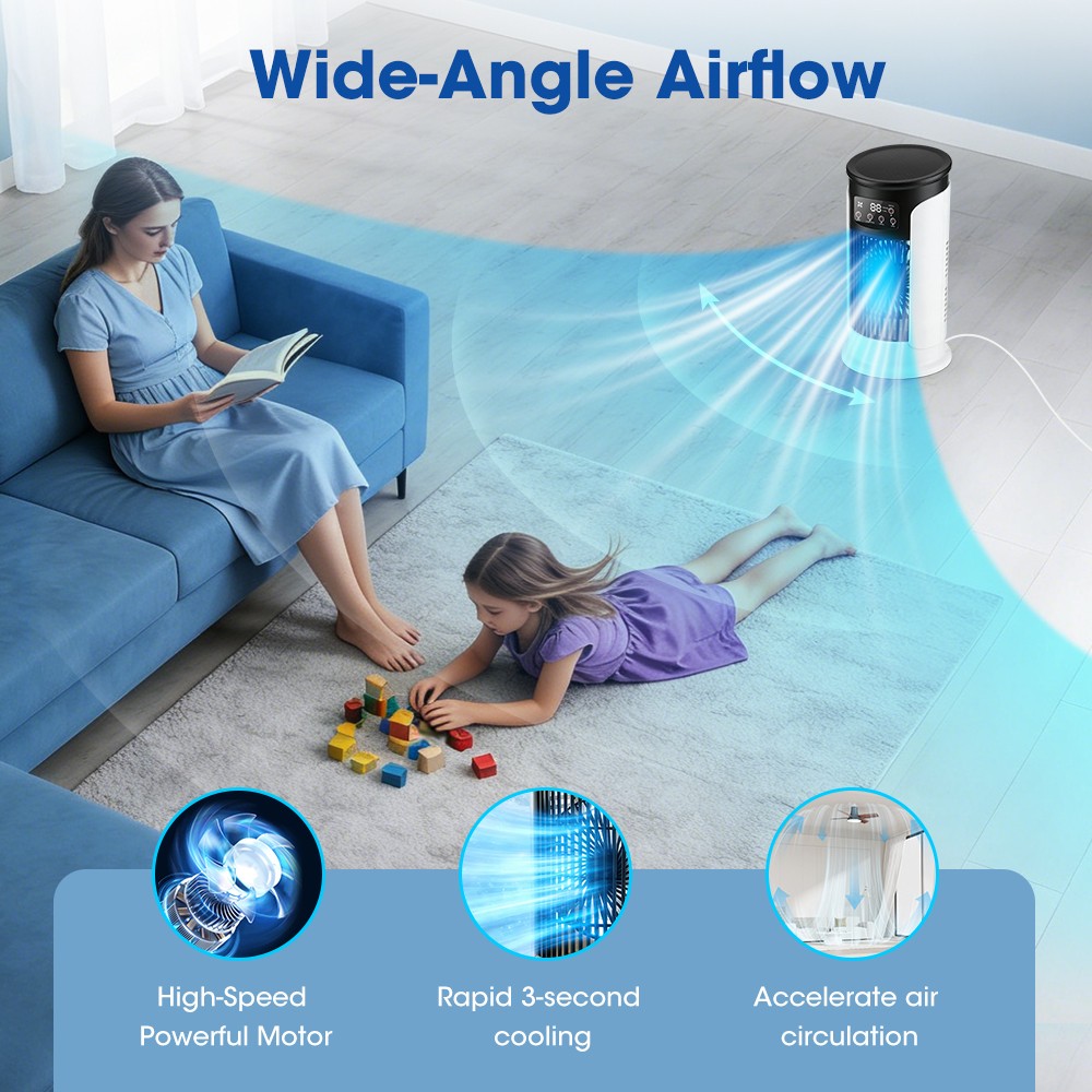 6-Speeds Portable Air Cooler Fan 300ML Water Tank Ice Cold Cooling Conditioner