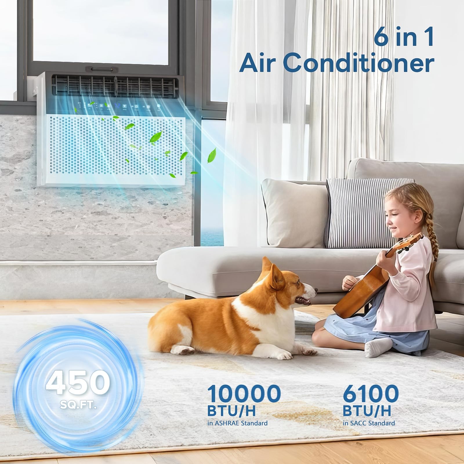 ZAFRO 10000 BTU U Shaped Window Air Conditioner Cools up to 450 Sq Ft, 6in1 W…
