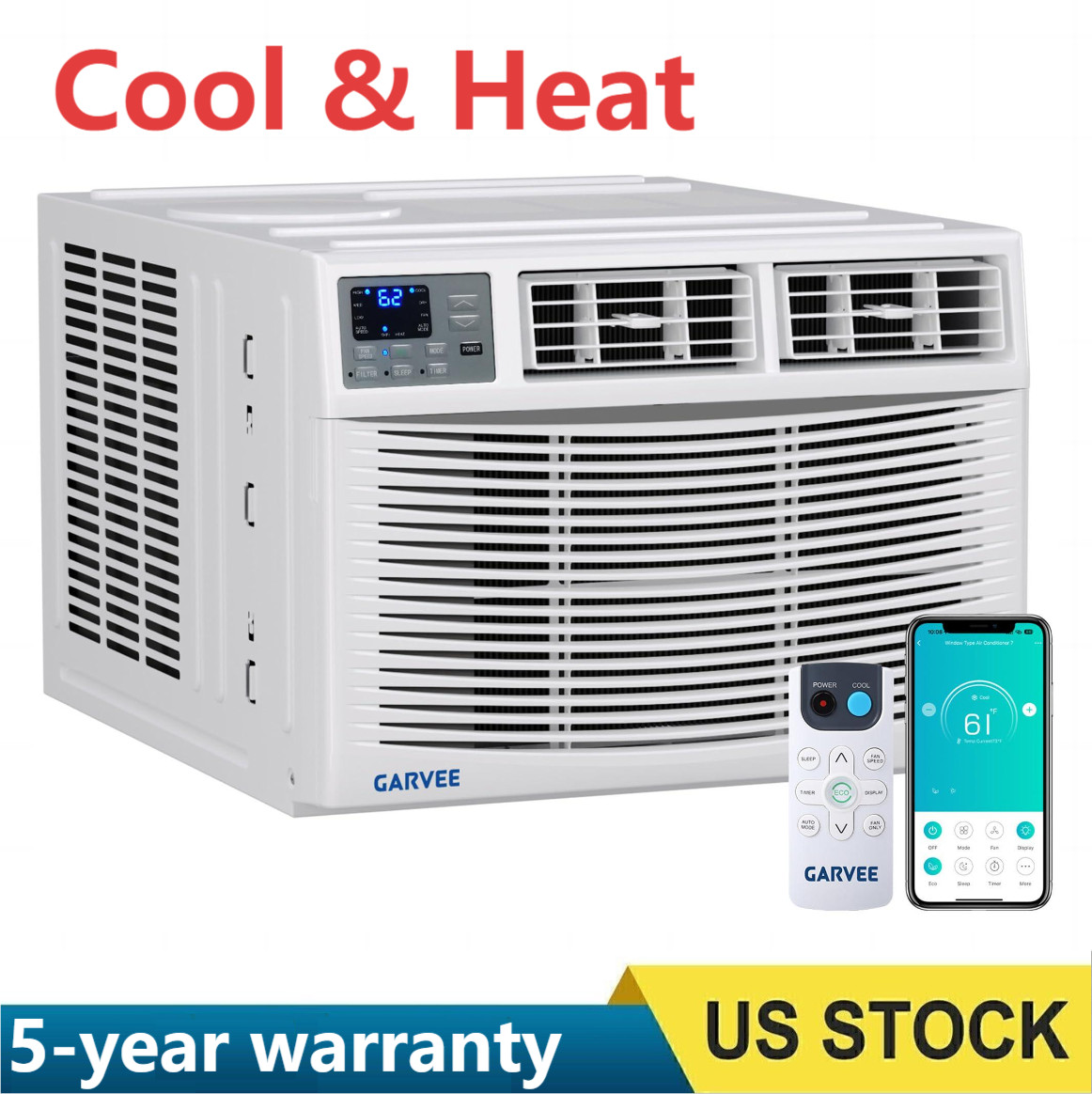 8000 BTU Window Air Conditioner with Heat Window AC WIFI Remote App Control 115V