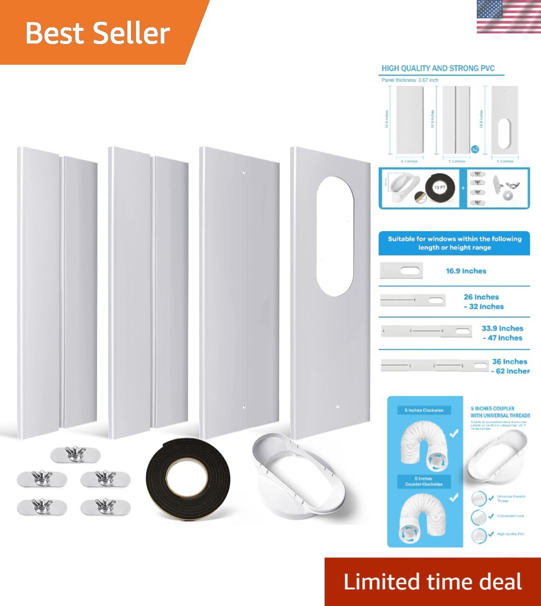 Portable Air Conditioner Window Kit with Coupler Adjustable Window Seal for A…