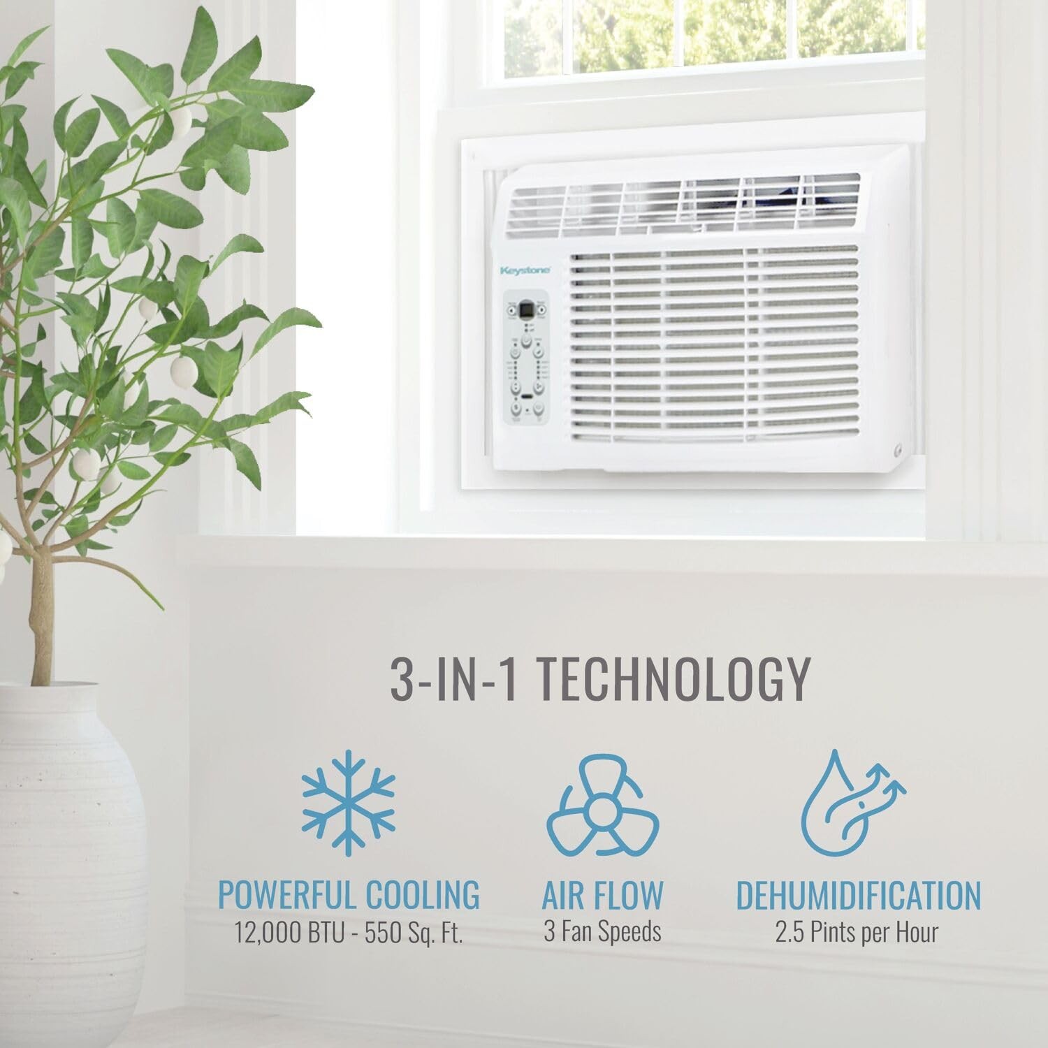 Keystone 12,000 BTU Window Air Conditioner and Dehumidifier, 115V, Window AC …