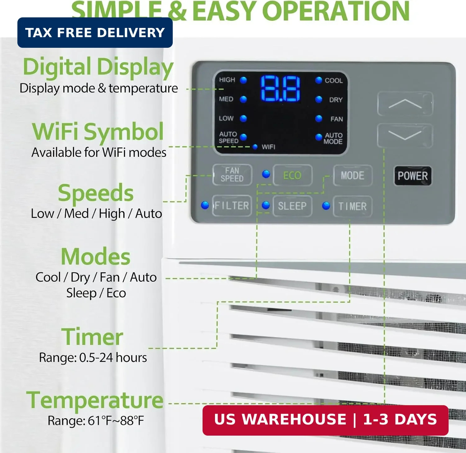 8000 BTU WiFi Window Air Conditioner Smart AC Unit Remote 350Sqft Kit