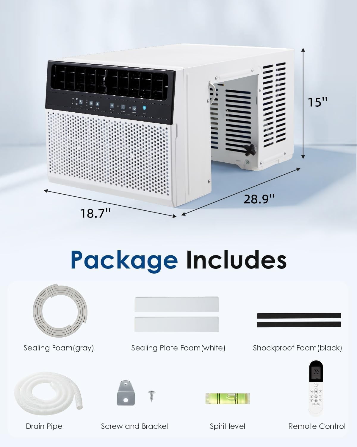 Ultra Quiet 38dB U-Shaped Window Air Conditioner 10000BTU for 250 Sq.Ft Remote