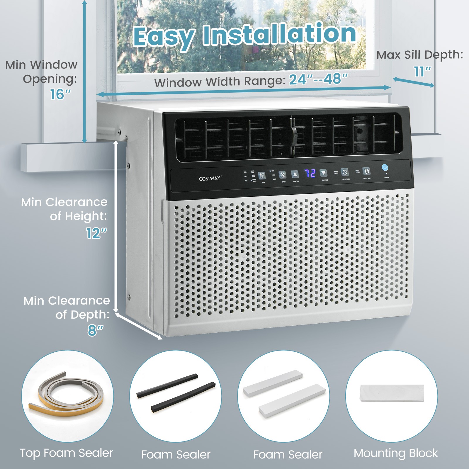10000 BTU Window Air Conditioner w/ Remote, LED Control Panel, up to 250 Sq.Ft.