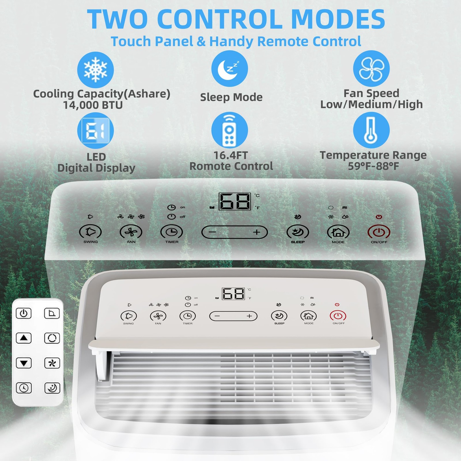 14,000 BTU Portable Air Conditioners with Remote Control 3-in-1 Air Conditioner