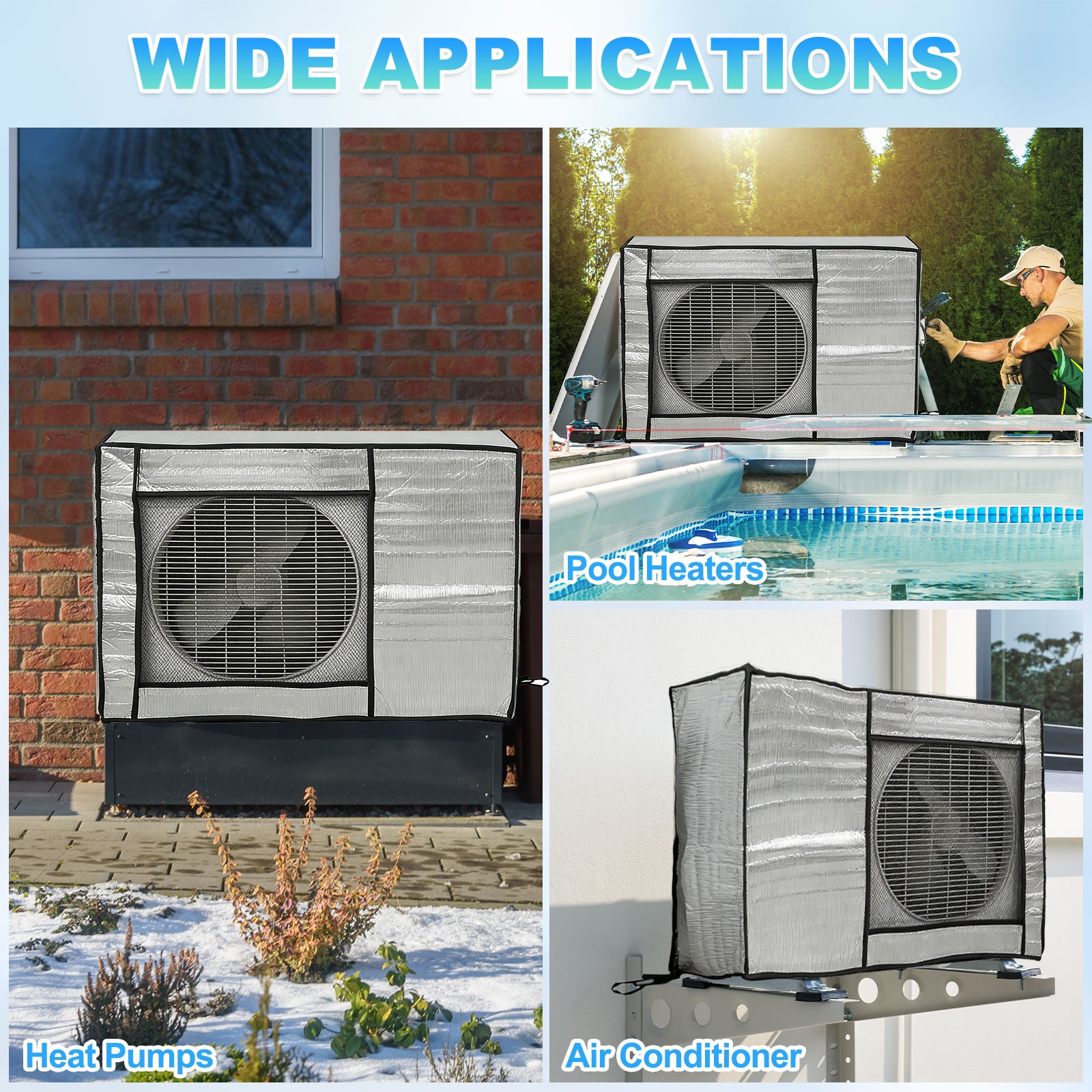 34 x 14 x 24 Inch Air Conditioner Cover, Full Coverage AC Unit Protector, Silver