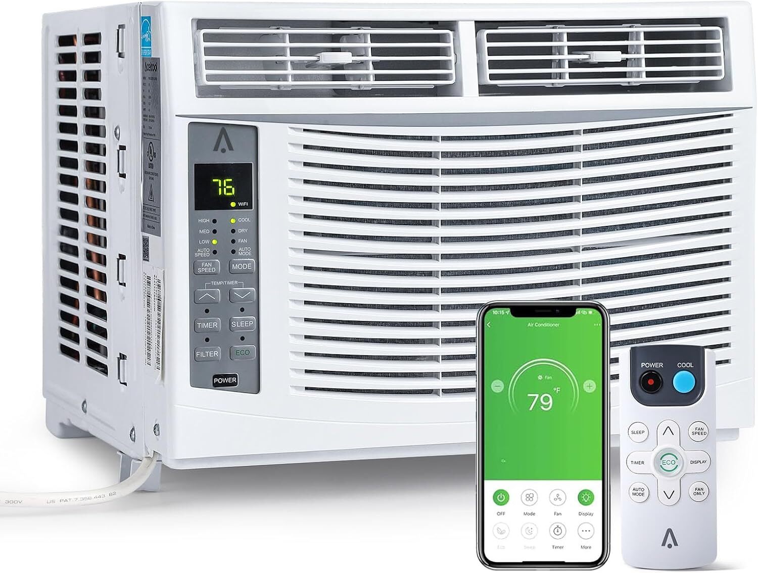 6,000 BTU Window AC for 250sqft, Wi-Fi & Remote, 50dB, Timer, Install Kit