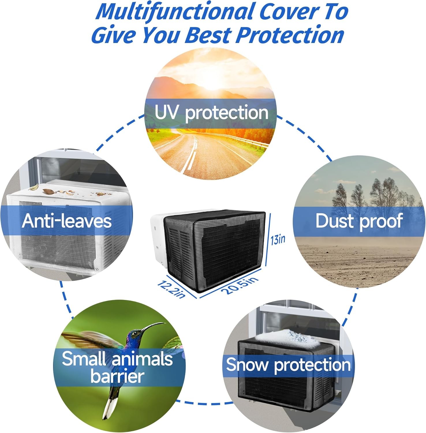 Window AC Mesh Cover 20″ W x 12.2″ D x 13.4″ H, U shaped Air Conditioner Cover S