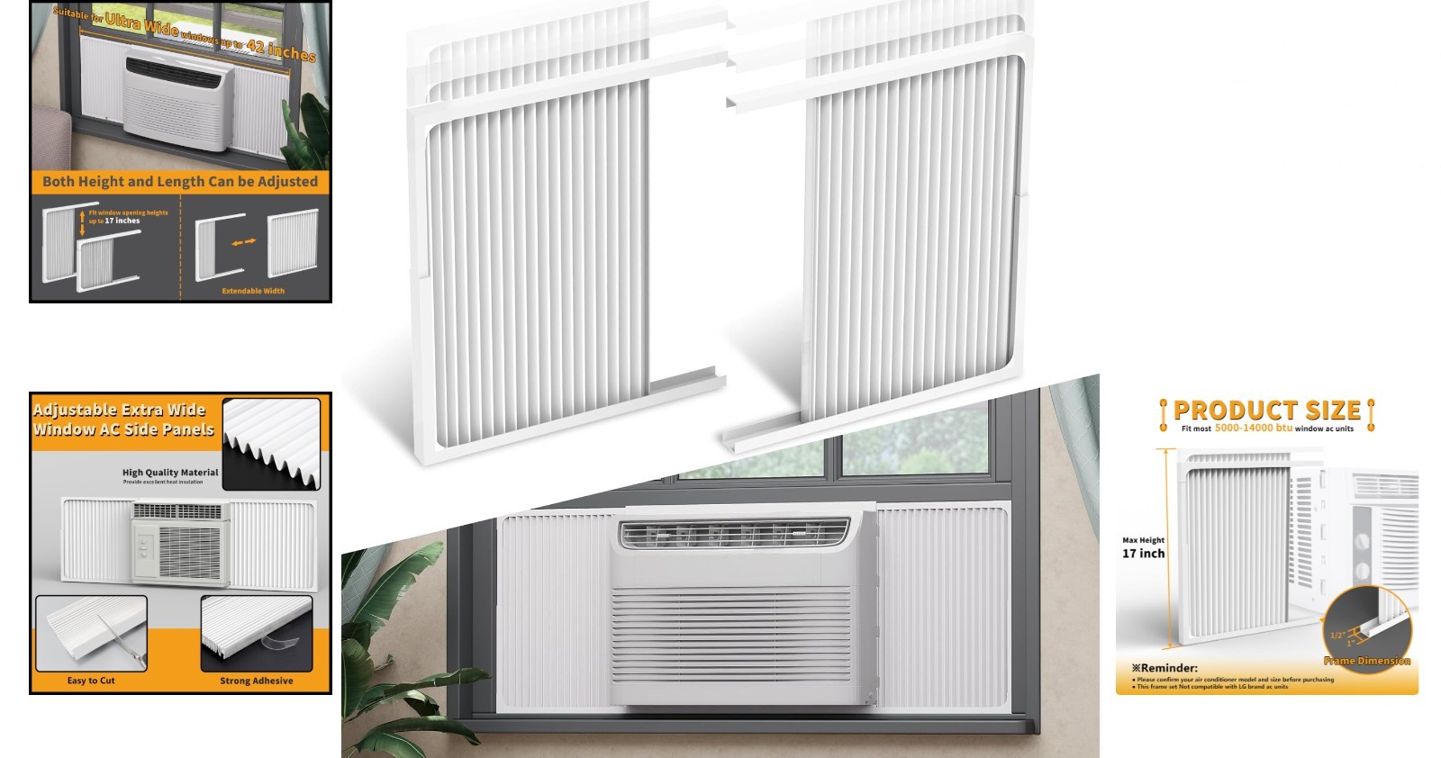 Adjustable Window Air Conditioner Side Panels and Frame Set,Extra Wide Window AC