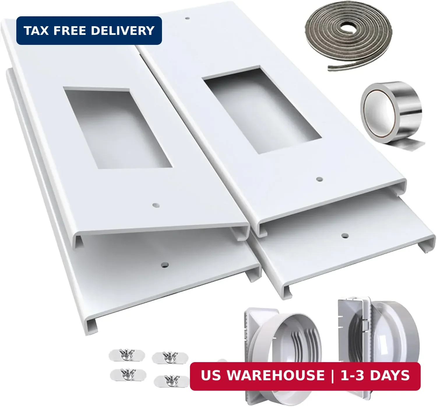 Dual Hose Portable Air Conditioner Window Vent Kit 26-62″ Adjustable with 2 Univ