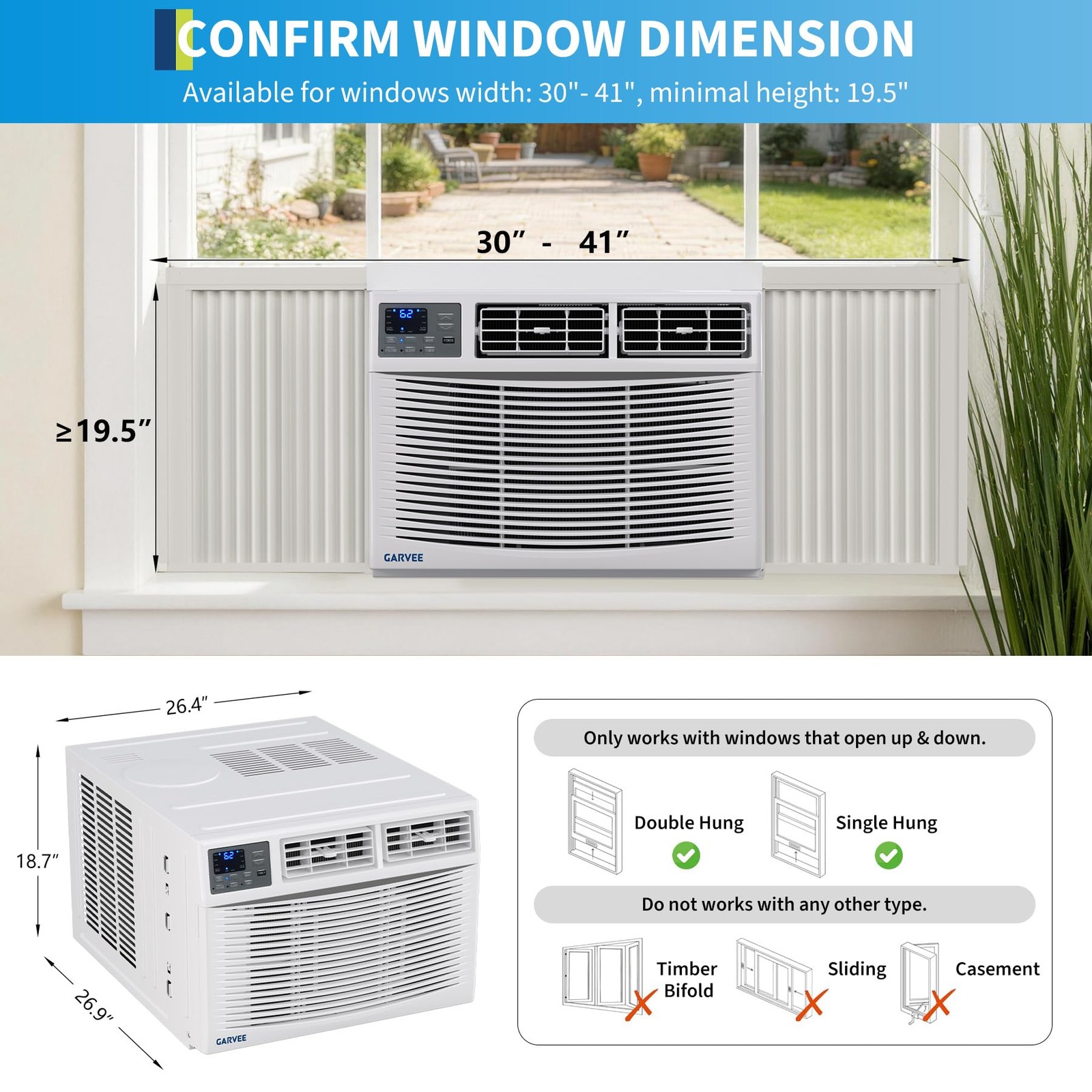 23200 BTU Window Air Conditioner with Heat, WIFI AC Unit & Heater Combo W/Remote