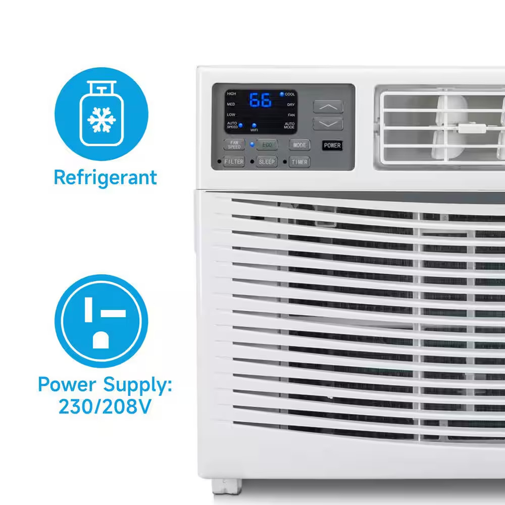 12,000 BTU (DOE) 230 Volts WIFI Window Air Conditioner 550 Sq. Ft. with Heater i