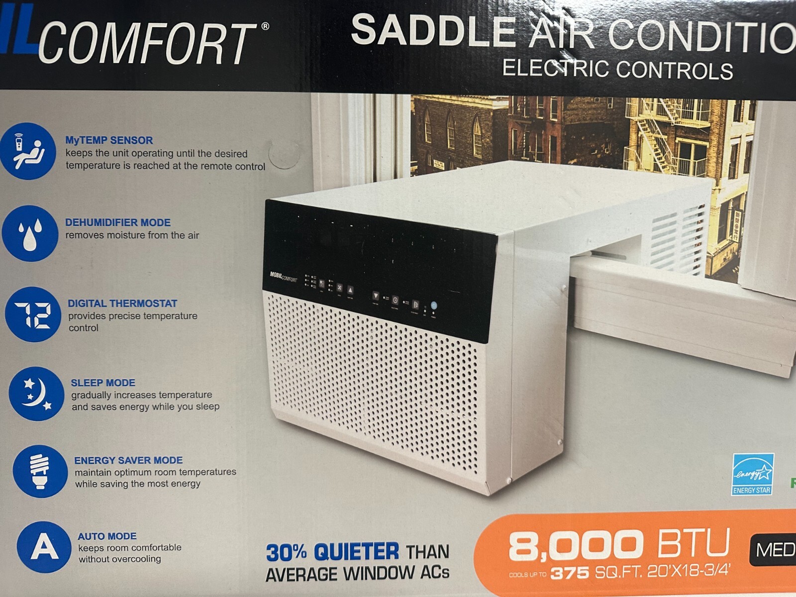 8000BTU Window Sill Saddle Air Conditioner 12,000 BTU( ASHRAE) energy saver mode