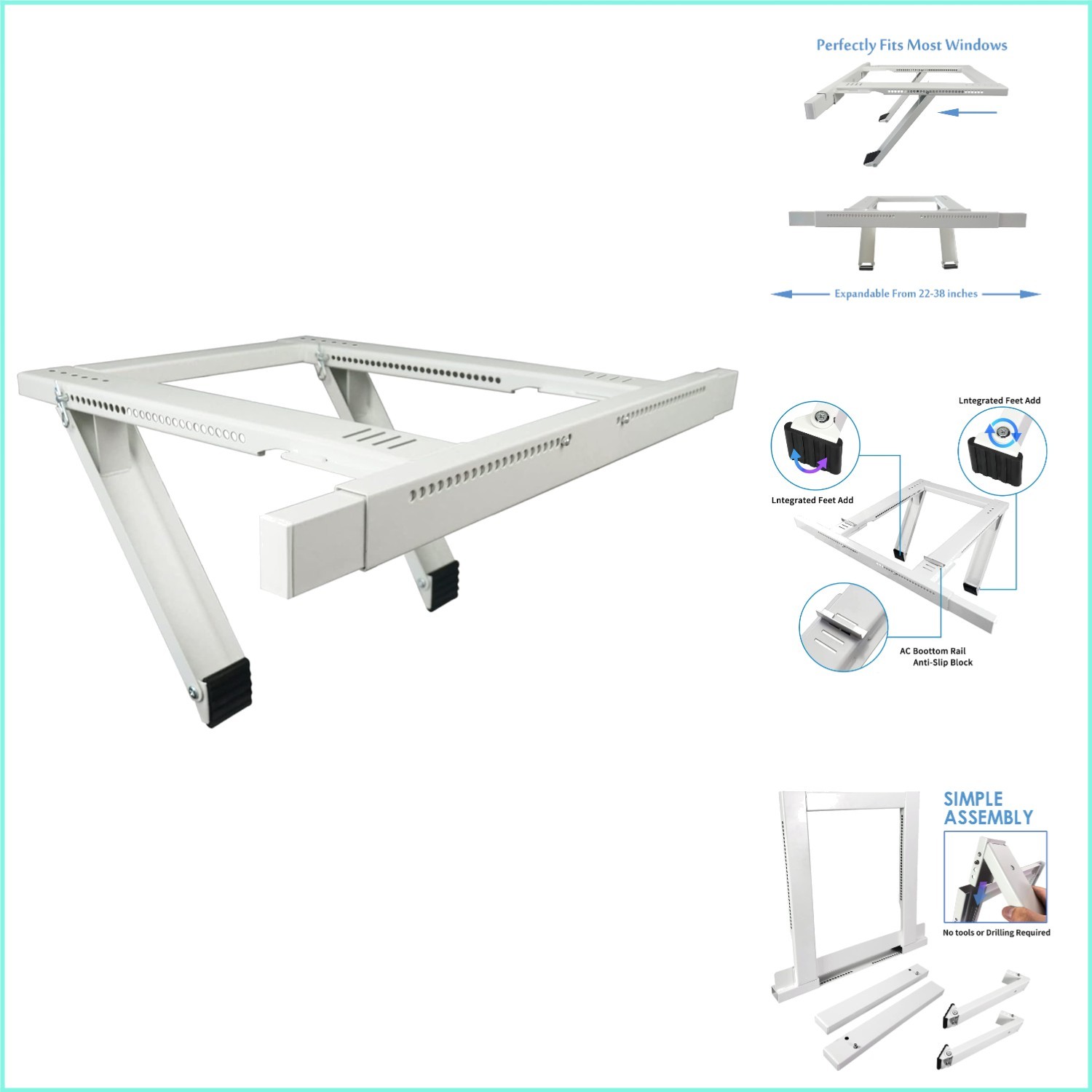 No Drilling AC Bracket – Heavy Duty Alloy Steel, Fits Most Windows, 22-38 in