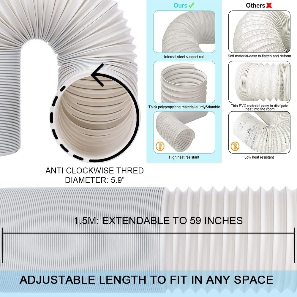 Portable Air Conditioner Window Vent Kit 5.9” Exhaust Hose Adjustable Universal